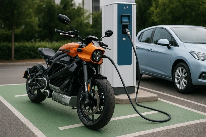 Electric motorcycles are charging
