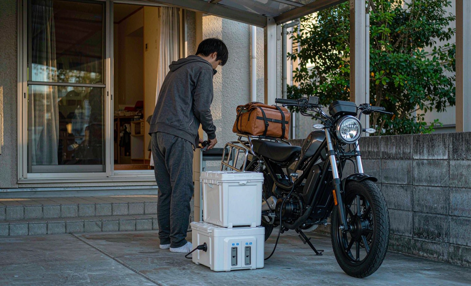 Charging an electric motorcycle lithium battery pack in a home garage