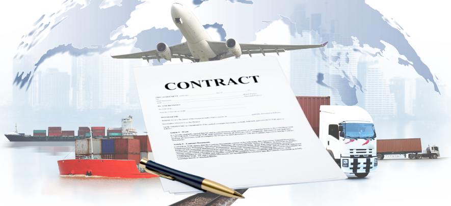 Business meeting where a supplier and importer review a contract document