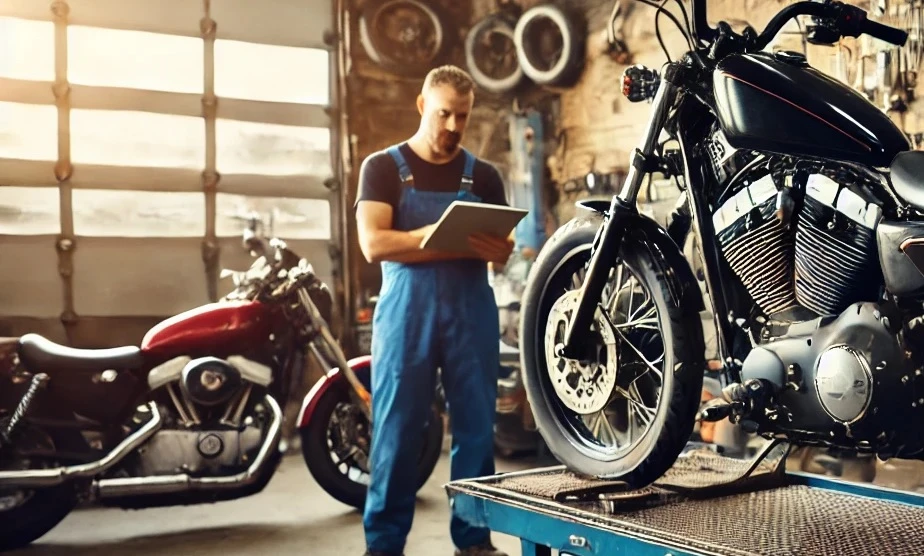 Mechanic photographing a damaged motorcycle part for a claim record