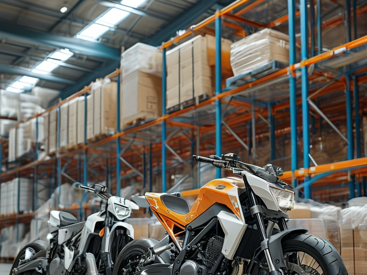 A fully assembled motorcycle in a warehouse, representing the CBU import form