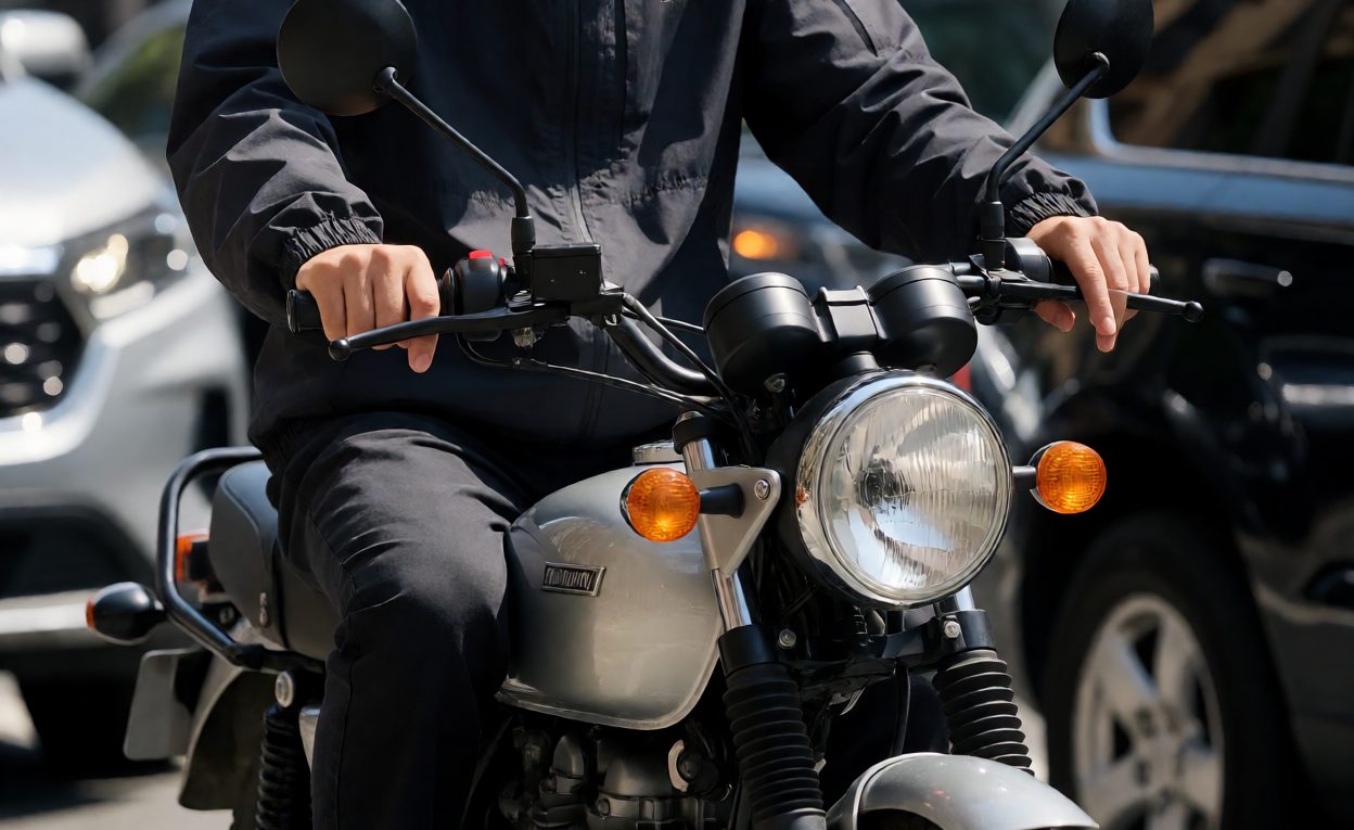 Commuter Motorcycle In City Use Commuter motorcycle with rider in urban traffic