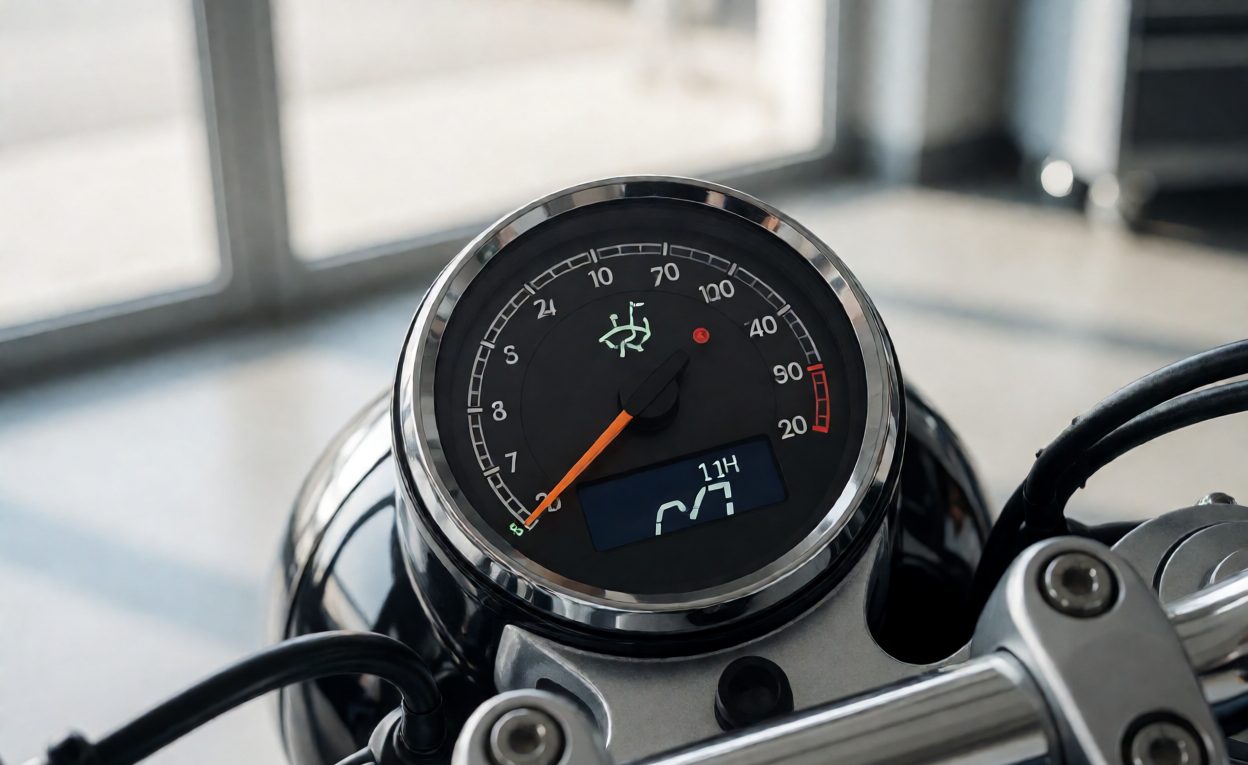 Tracking Distance Between Services Close-up of a motorcycle odometer and instrument cluster