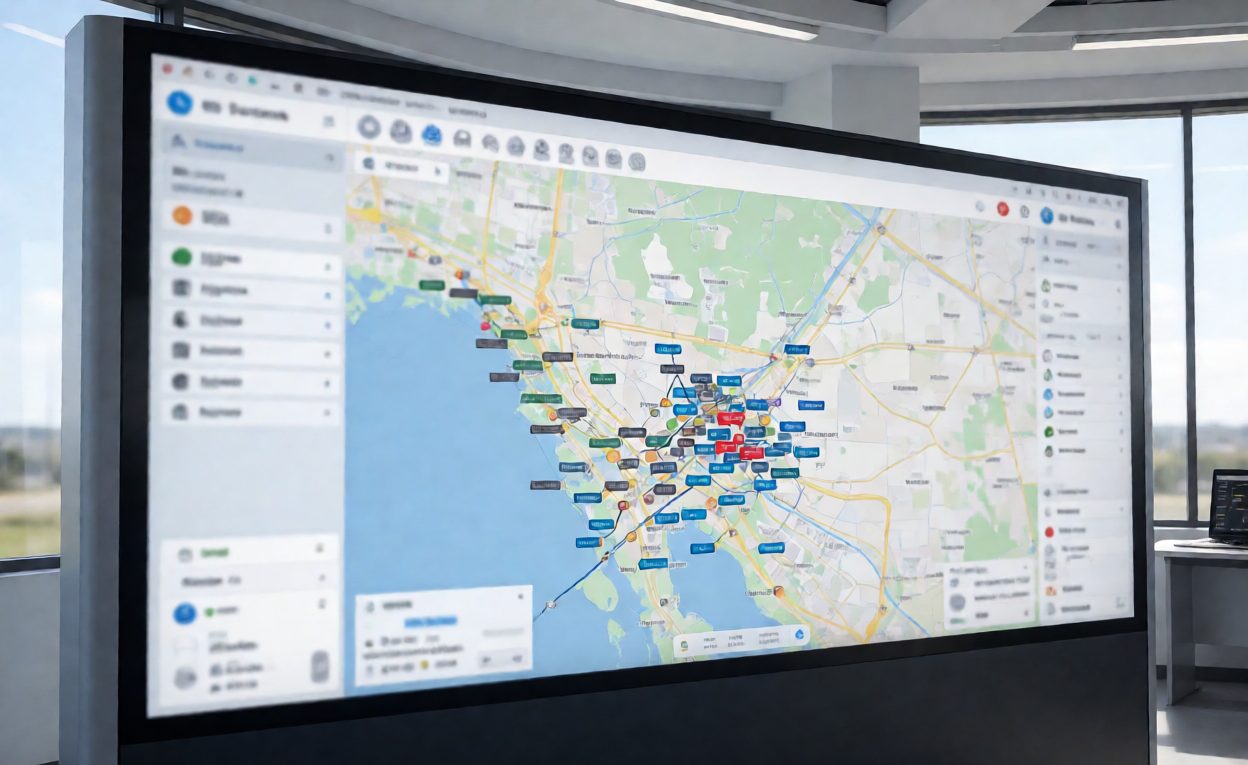 Fleet Tracking Dashboard In Operation Control room with fleet tracking dashboard on large screens